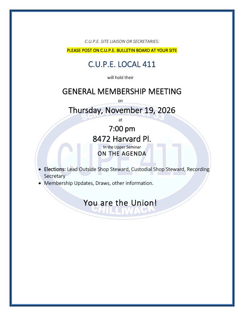 General Membership Meeting @ CUPE Local 411