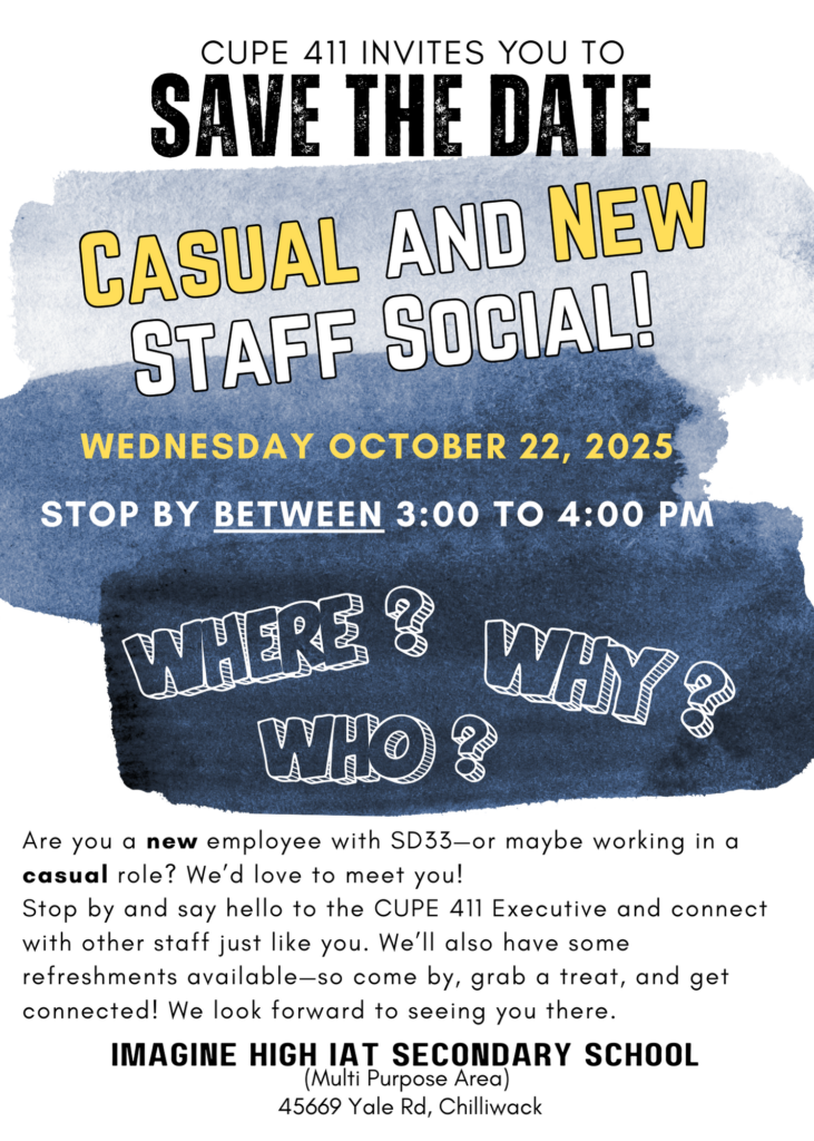 CUPE Casual & New Staff Social @ Imagine High IAT Secondary School